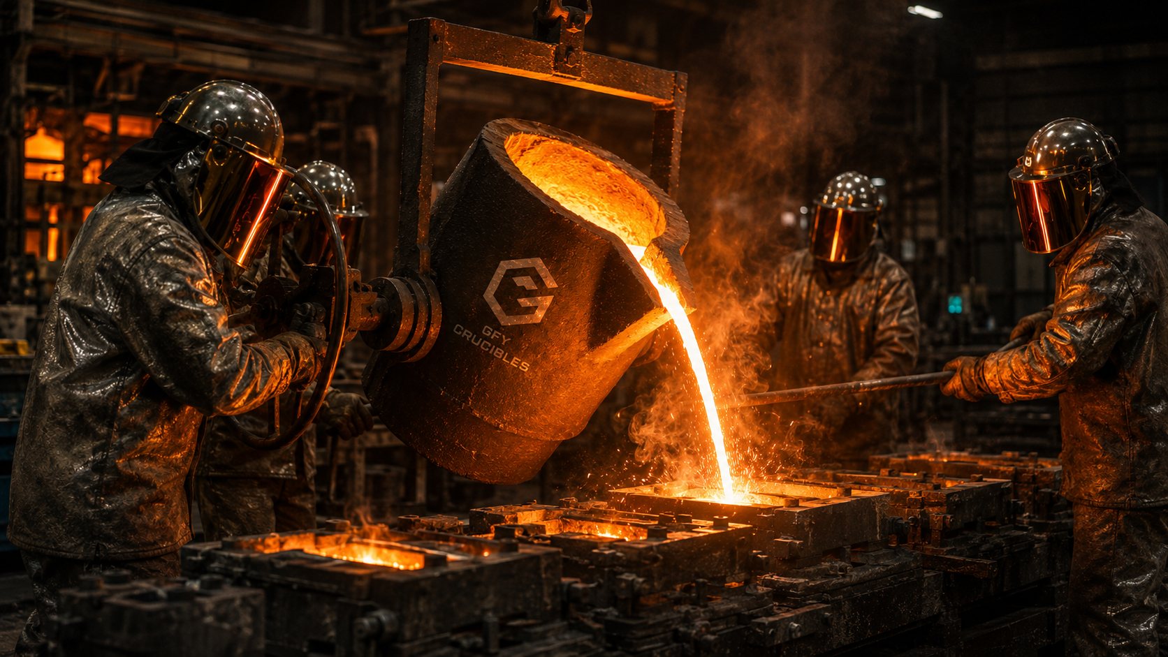 Molten foundry pour from an industrial crucible