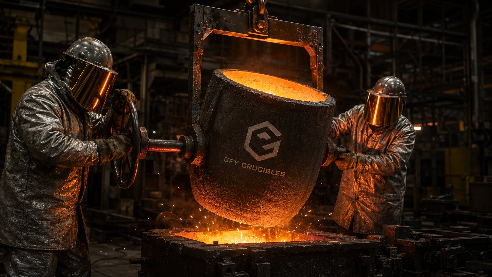 Foundry crucible used in molten metal pouring operations