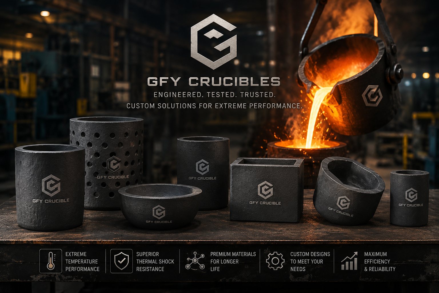 GFY Crucible product lineup in a foundry setting