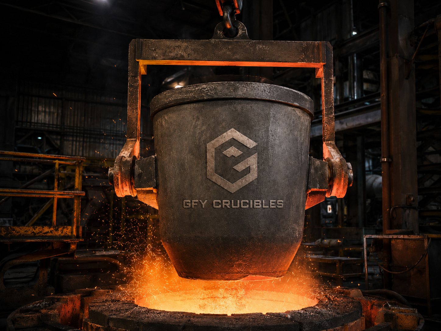 Large GFY crucible above a glowing heat source